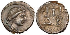 ROMAN IMP. Julius Caesar c46-45 BC Denarius. NGC Ch. AU 4/5 5/5. Crawford 468/1