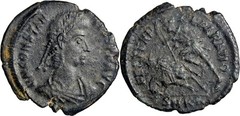 Constantius II AE Follis Cyzicus Fallen Horseman SMKA RIC 104 Good VF Green Pati