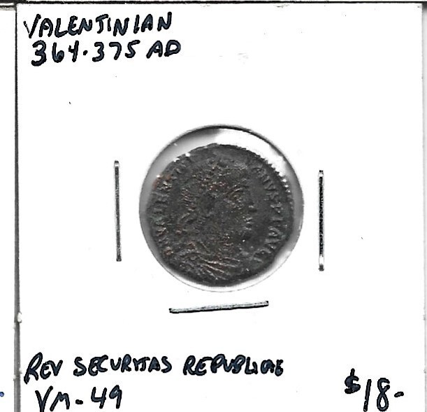 Roman Empire – Valentinian 364-375AD bronze coin approx 17mm