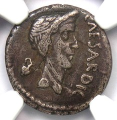 Marc Antony and Divus Julius Caesar AR Silver Denarius 43 BC – Certified NGC VF