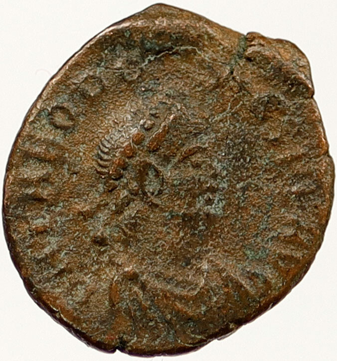 THEODOSIUS I the Great Genuine Ancient Roman Coin VICTORY ANGEL Chi-Rho i121450