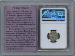 Vologases VI, cAD 207-222 PARTHIAN AR Drachm NGC AU50 Story Vault