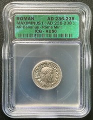 MAXIMINUS I AD 236-238 DENARIUS SILVER COIN ICG AU-50
