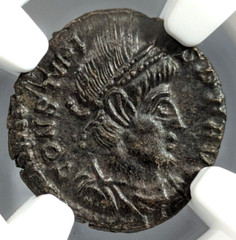 Constans Roman Empire AD 337-350 BI Nummus AE4 NGC AU Ancient Victory Wreaths