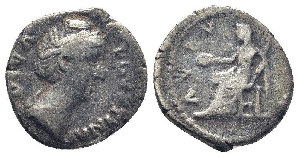 Roman Silver Denarius – Rome 140-141 AD – Faustina I – Vesta