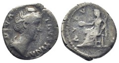 Roman Silver Denarius – Rome 140-141 AD – Faustina I – Vesta