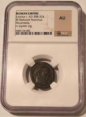 Roman Empire Licinius I AD 308-324 BI Reduced Nummus rv Jupiter AU NGC