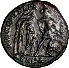 Constans Roman Bronze Coin Fel Temp Reparatio – Soldier Leading Boy from Hut VF
