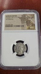 Rare Roman Silver Denarius of Hadrian (AD 117-138) – NGC CH-VF Certified Coin