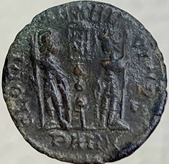 Genuine Ancient Roman Coin 330-336AD Constantius II Gloria Exercitas 2 Soldiers