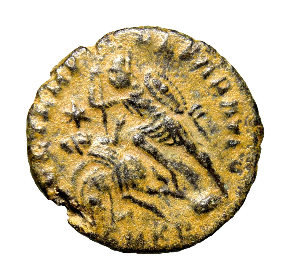 None Online w Star Constantius II Half Follis Soldier Spearing Fallen Horseman