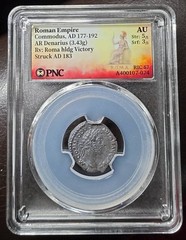Roman Empire Commodus Denarius Roma Reverse PNC AU