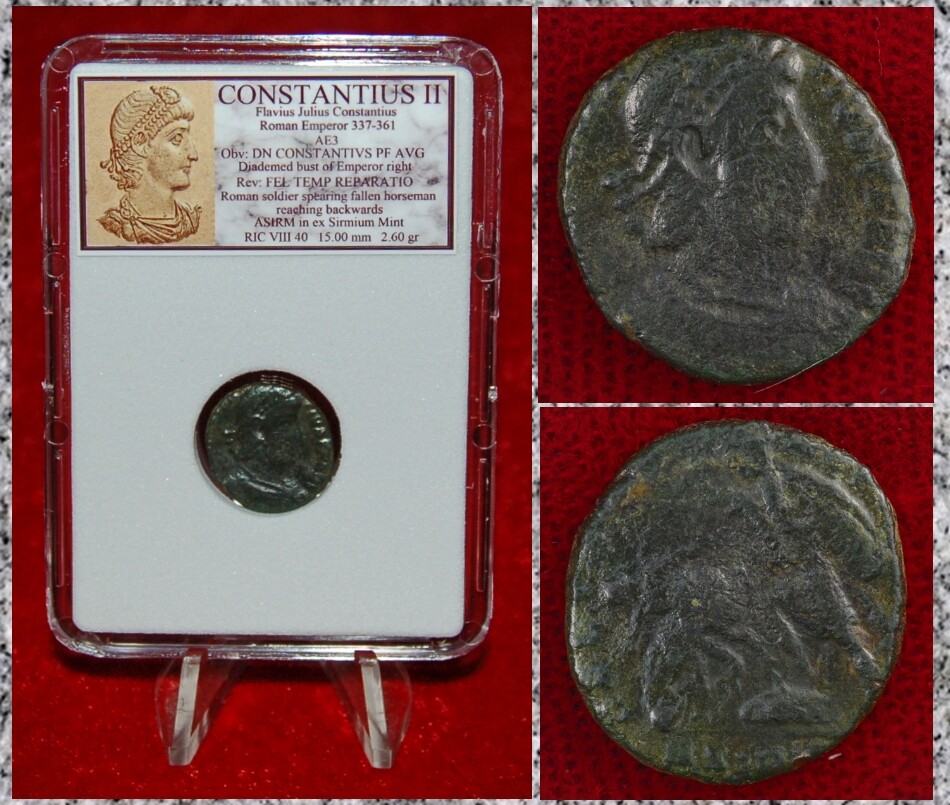 Ancient Roman Empire Coin CONSTANTIUS II Roman Soldier Spearing Fallen Horseman