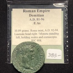 ROMAN EMPIRE. DOMITIAN, 81-96 AD. AE AS, ROME MINT MONETA REV. Lovely Green Pat