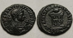 Constantine Caesar scepter Trier Rare genuine Ancient Roman coin Altar crescent