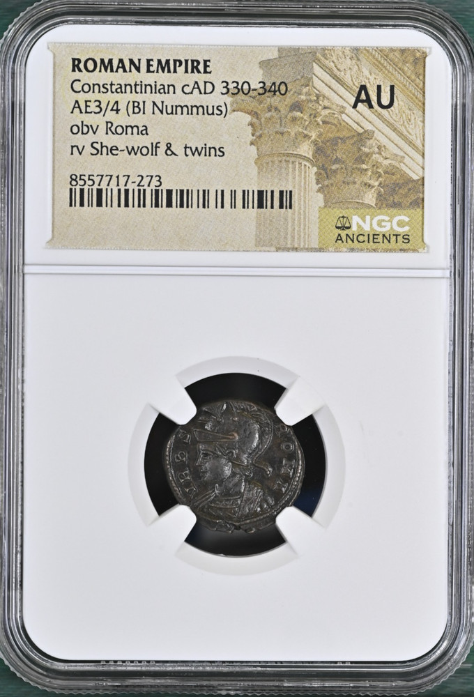 She-Wolf Twins Constantinian NGC AU Roman Empire Nummus Child Remus Romulus Roma