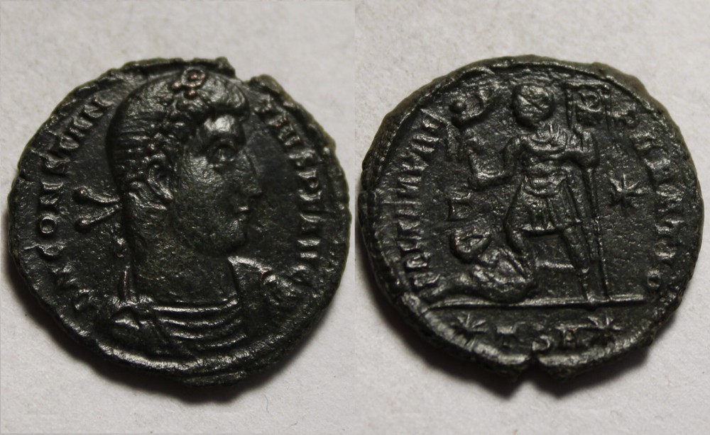 Constantius Victory captive star chi-rho Rare genuine Ancient Roman coin/Superb