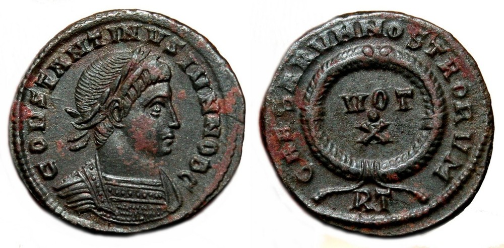 *AET* CONSTANTINE II AE3 (Centenonial). EF+/EF. Rome mint. Cuirassed bust. VOT X