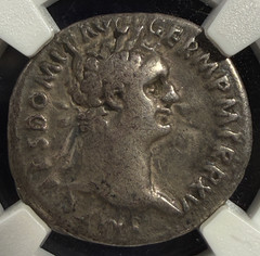 Domitian AR Denarius Roman Empire AD81-96 NGC Ch F Strong Devices & Legends