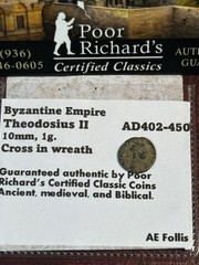 Theodosius II 402-450 Byzantine Empire. Poor Quality Reverse. AE 10mm CR63
