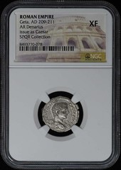 Geta, AD 209-211 ROMAN EMPIRE AR Denarius NGC XF40