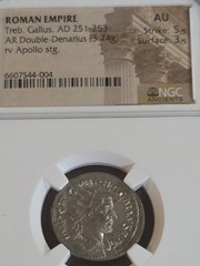TREB.GALLUS.251 253.A.R.DOUBLE DENARIUS SILVER NGC HIGH GRADE ANCIENT. AU…