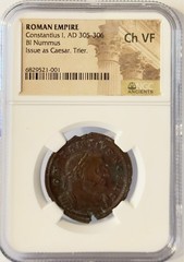 CONSTANTIUS I, AD 305-306 ROMAN EMPIRE BI NUMMUS NGC Ch VF Certified Coin