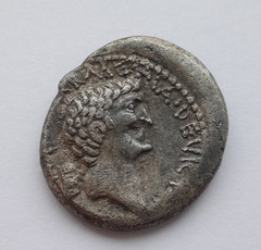 Roman (Imperatorial). Extremely rare AR Denarius of Cleopatra and Mark Antony.