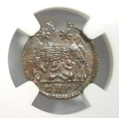 Constantinian Roman Empire BI Nummus AE3/4 NGC AU Epfig Hoard She Wolf Twins