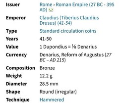 Roman Coin 41AD-50AD Emperor Claudius I Ceres Seated Dupondius Nice Detail