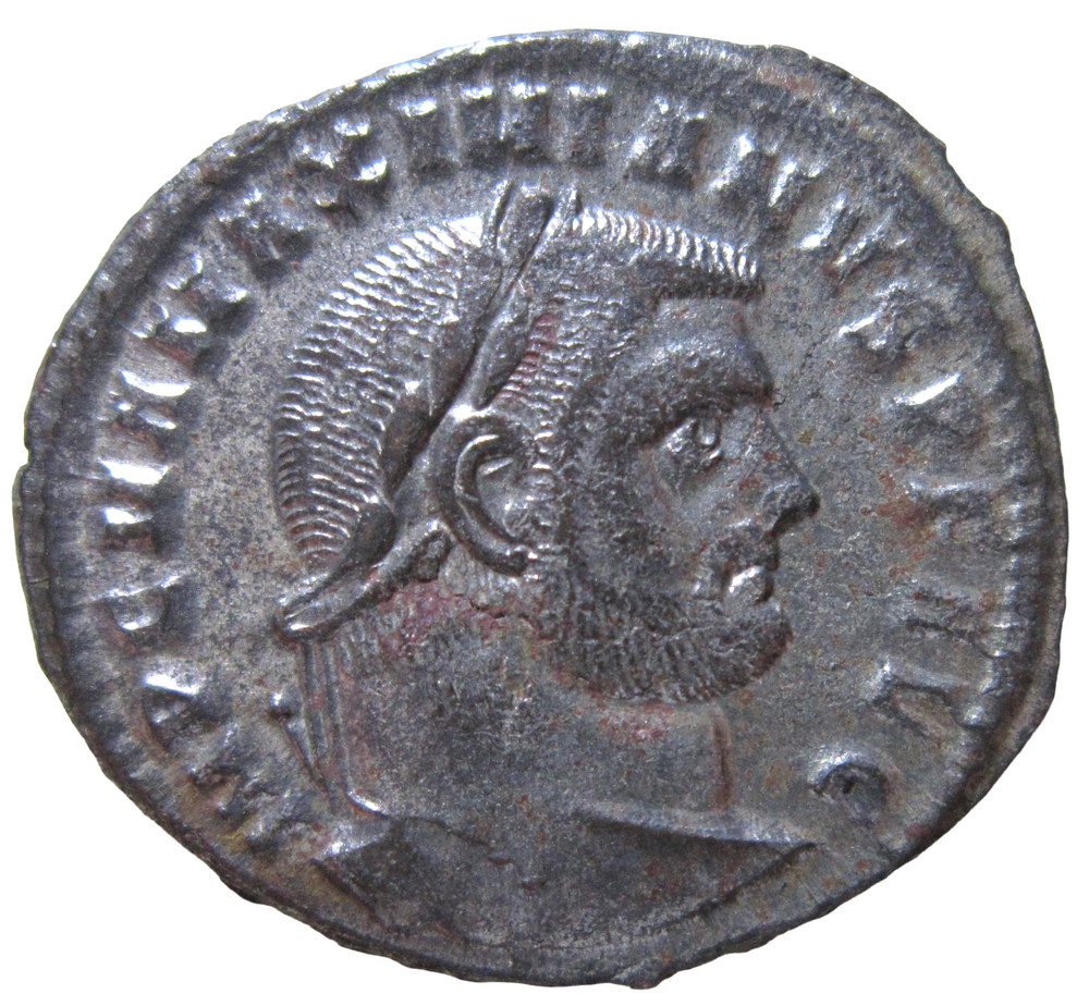 MAXIMIANUS. SILVERED FOLLIS. HERACLEA MINT, CIRCA 297-298 AD. GENIUS REVERSE.
