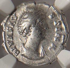 Faustina Senior. AD 138-141. Silver Denarius, NGC XF