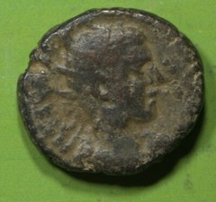Roman Provincial ae18 Coin of Herennius Etruscus JUDAEA Caesarea Maritima TYCHE