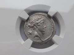 NGC “XF” 5/5-3/5 Q.Pomp. Musa, c.66/56 BC Roman Republic AR Denarius 3.94g/ 20mm