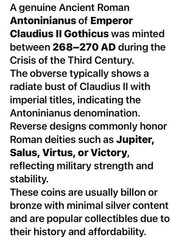 Genuine Ancient Roman Coin 268-270 AD Emperor Claudius II Gothicus Antoninianus