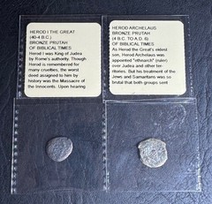 Biblical Ancient Bronze Prutah Father & Son, Herod and Archelaus Set BC 40-AD 6