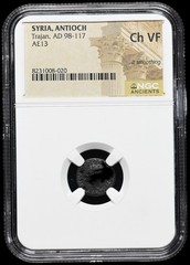 ANTIOCH. Trajan, AD 98-117. Æ13, Bow and quiver, NGC Choice VF