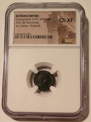Roman Empire Constantine II AD 337-340 AE4 BI Nummus As Caesar Antioch Ch XF NGC