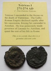 2 Roman Emperor Tetricus I, 271-274 AD coins, Two Bronze Ancient coins